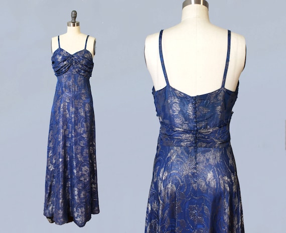 1930s Dress / 30s Periwinkle and Silver Metallic … - image 1