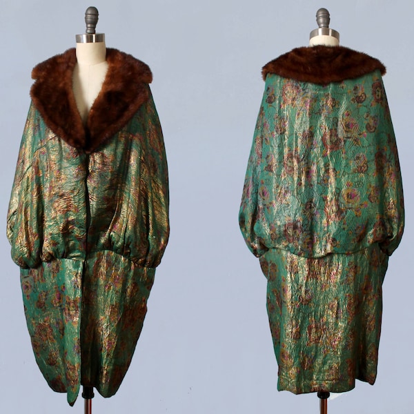 manteau des années 1920 / imprimé luxueux manteau Cape Lamé / clapet Opera cape / manteau de Cocoon