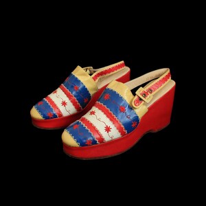 1970s Platforms /70s Does 40s Platform Wedge Slingback Clog / DELMAN 9 10 image 7