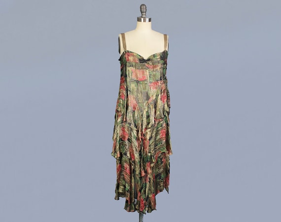 Rare!! 1920s Dress / 20s Floral Metallic LAMÉ Dres
