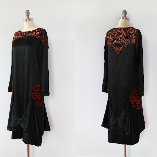 RESERVED -- 1920s Dress / 20s BURNOUT Velvet and Satin Flapper Dress