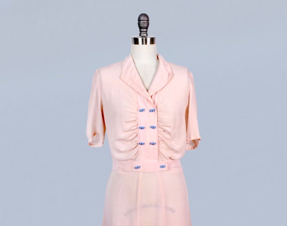 1930s Dress / Late 30s - Early 40s Day Dress / Pi… - image 3