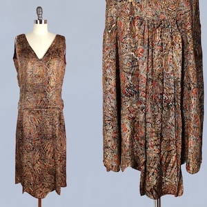 RARE 1920s Dress / 20s Metallic Lamé Dress / Paisley Print Antique Gold LAMÉ image 1