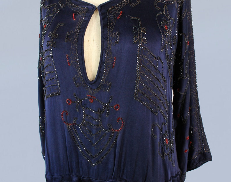 1920s Dress / 20s EGYPTIAN REVIVAL Beaded Embroidered Dress image 3