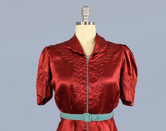 1930s Blouse / 30s Trapunto Liquid Satin Lounge T… - image 3