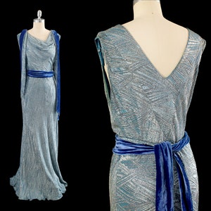 1930s Dress / 30s INCREDIBLE Colorful Metallic LAMÉ Gown / Blue Metal Bias Gown