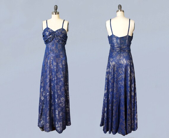 1930s Dress / 30s Periwinkle and Silver Metallic … - image 5