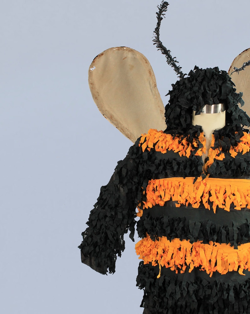 Rare Antique Halloween Costume / 1920s BUMBLE BEE Costume / 20s Crepe Paper Set with Wings and Matching Hat / Insect Bee Costume image 2