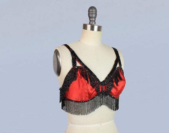 1930s Red Satin Showgirl Bra / Burlesque 30s Bead… - image 3