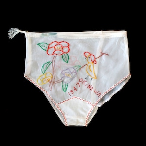 Rare 1940s WWII Lingerie Set / 40s Novelty Bra Panties / PARACHUTE SILK / Embroidered 1947 Okinawa image 5