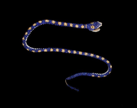 Rare 1920s Choker / Beaded Bright Blue SNAKE Neckl