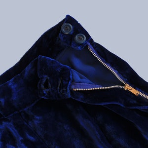 1940s Pants / 40s Blue Silk Velvet Side Zip Pants / Evening Trousers