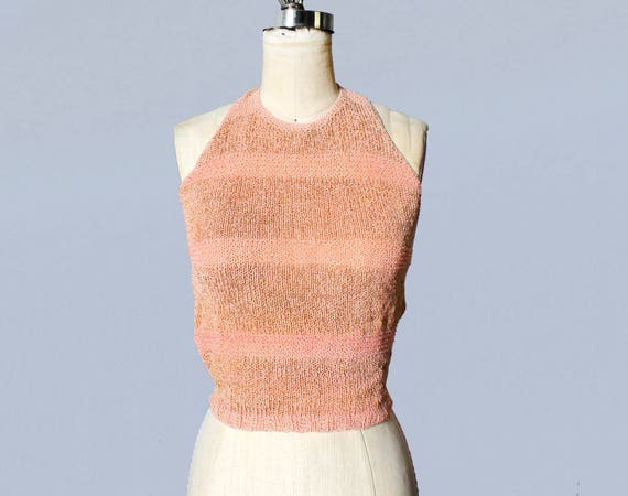 RARE 1930s Knit Blouse / 30s Pink and Gold Halter