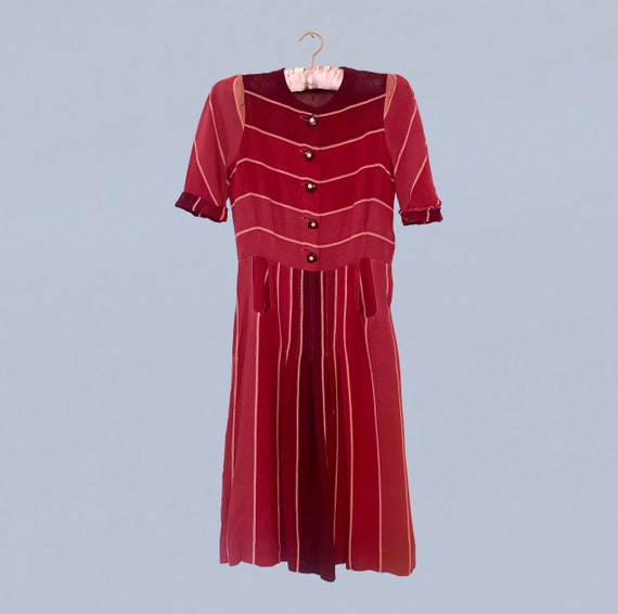 1930s Dress / Late 30s Early 40s Day Dress / Stri… - image 7