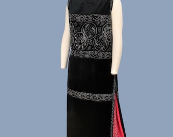 1920s Dress / 20s Beaded Flapper Dress / Asymmetrical Hem / Red Silk Chiffon Beaded Kick Pleat / Unusual