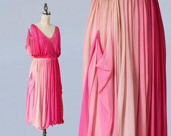 Seltenes 20er Jahre Kleid / 20s Layered Ombre Pink Dress / Unglaubliche Konstruktion / Hot Pink bis Pale Baby Pink / Göttinenkleid