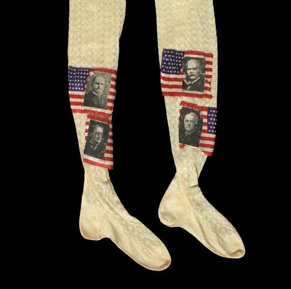 Antique Stockings / Novelty 1910s 1920s Political… - image 1