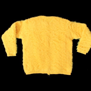 1950s Sweater / 50s FUZZY Bright YELLOW Knit Cardigan Sweater Button Down image 5