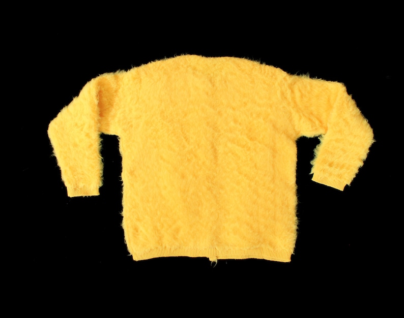 1950s Sweater / 50s FUZZY Bright YELLOW Knit Cardigan Sweater Button Down image 5