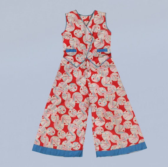 1930s Beach Pajamas / 30s Cotton Jumpsuit / Abstr… - image 6