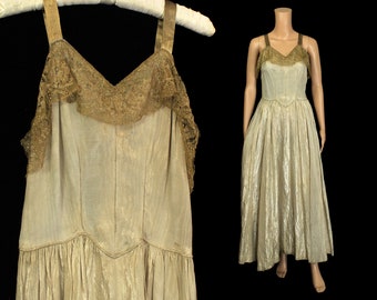 1930s Dress / 30s Platinum White Gold Metallic LAMÉ Gown / Wedding Dress