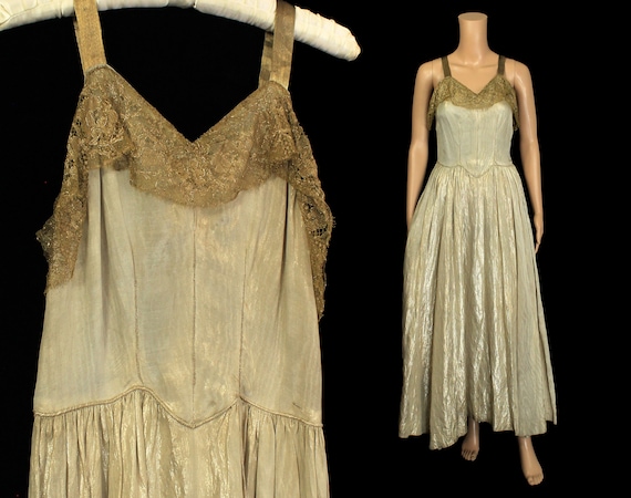 1930s Dress / 30s Platinum White Gold Metallic LA… - image 1