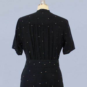 1940s Dress / 40s Black Rayon Crepe Rhinestone Evening Gown / Starry Night image 8