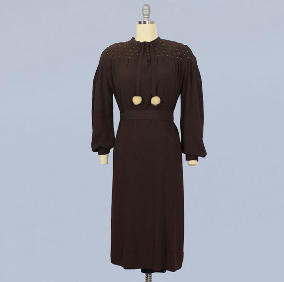 1930s Dress / 30s Smocked Crepe Peasant Dress / B… - image 3