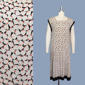 Vestido raro dos anos 1920 / estampa inovadora POSTARDS Love Letters Vestido dos anos 20 / seda / saia plissada