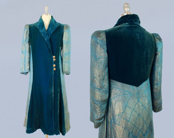 Rare 1930s Lamé Coat / 20s - 30s Teal Metallic Lam