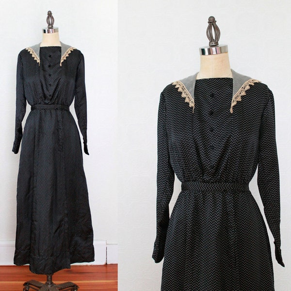 RESERVED 1910s Edwardian Dress / Polka Dot Silk / S M / NEAR MINT