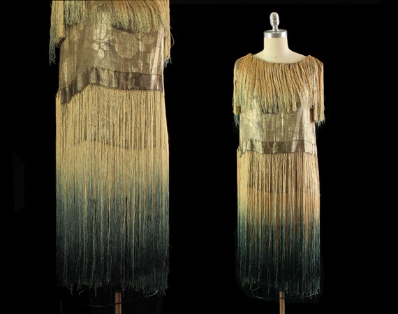 Rare 1920s Dress / 20s Gold Metallic LAMÉ Dress /… - image 1
