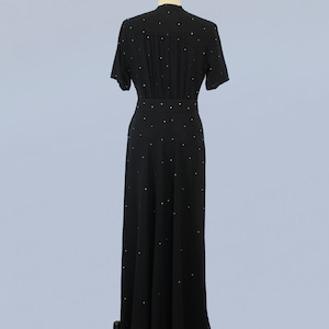 1940s Dress / 40s Black Rayon Crepe Rhinestone Evening Gown / Starry Night image 7