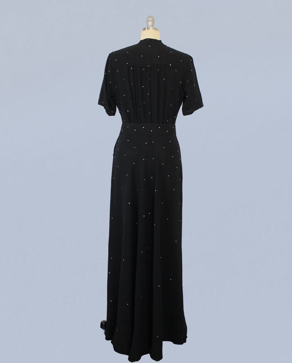 1940s Dress / 40s Black Rayon Crepe Rhinestone Ev… - image 7