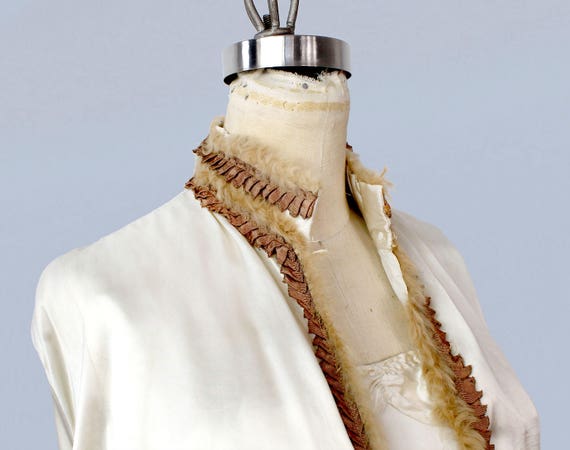 1930s Wedding Dress / 30s Fur Trim Gown and Cape … - image 3