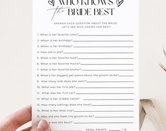 Who Knows the Bride Best Game, Bridal Shower Game Printable, How Well Do You Know The Bride, Editable Canva Template, Instant Download