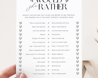 Would She Rather Bridal Shower Game Template, Fun Printable Modern Wedding Shower Game, Who Knows the Bride Best, Editable Canva Template