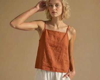 Camisole en coton et lin pour femme - Camisole d'été minimaliste, camisole légère à fines bretelles