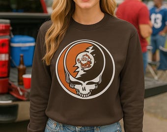 Sweat-shirt vintage Browns Football Rock Skull, style Grateful Dead