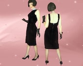 50s Black Velvet Sheath Medium Vintage Little Black Dress Classic Elegant Minimalist LBD with Low Back