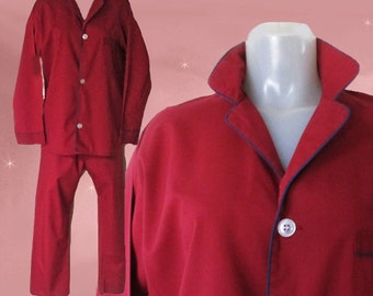 Mens Vintage Pajama Set, Man Tailored Pajamas, Burgundy PJs, 44 Chest