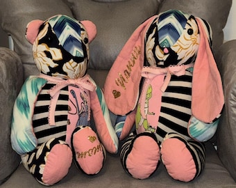 Large 18" Memory bear/ bunny made from loved ones clothes, shirts, fleeces, nightware