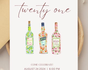 Editable 21st Birthday Invitation | Girls Night | Canva Template | Digital Download