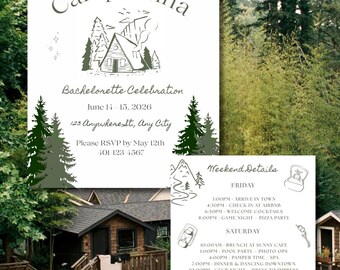 Camp Bachelorette Invitation Template, Outdoorsy Granola Girl Bach Party, Mountain Camping Itinerary, Editable Canva Digital Design Invite