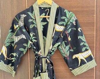 Indian Handmade Cotton Kimono Robes Dressing Gown,Block Print Bridesmaid, Summer Nightwear,One Size