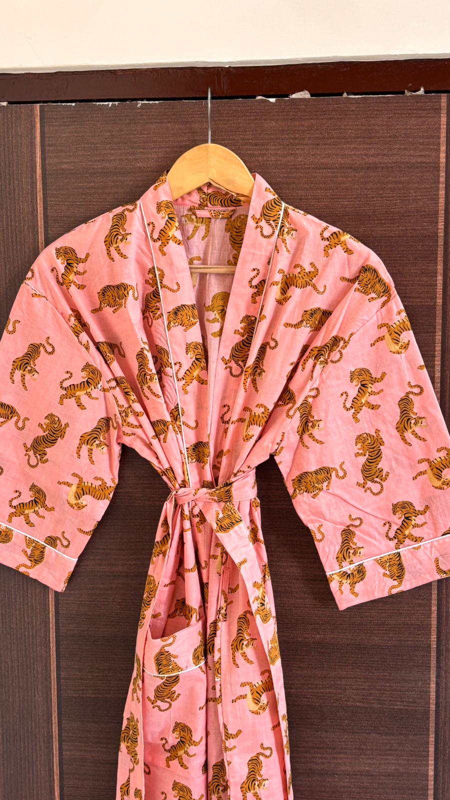 Block Print Cotton Kimono Robe, Summer Dressing Gown, One Size