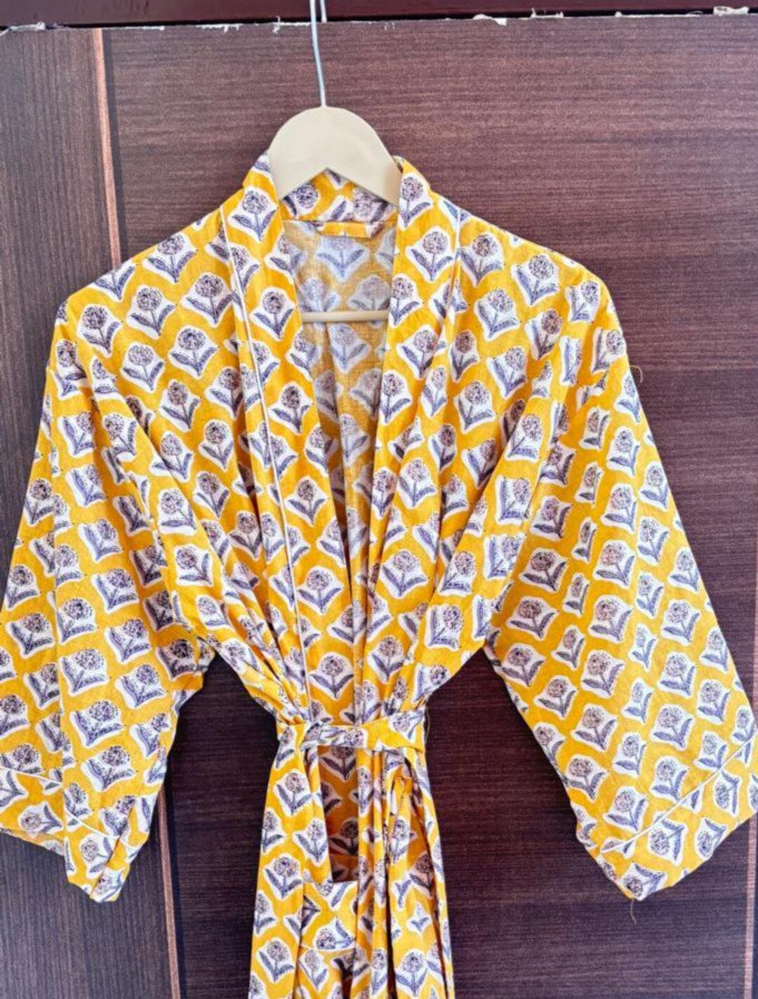 Hand Made Robe Handmade Indian Cotton Kimono Robe | Floral Block Print Loungewear - Etsy