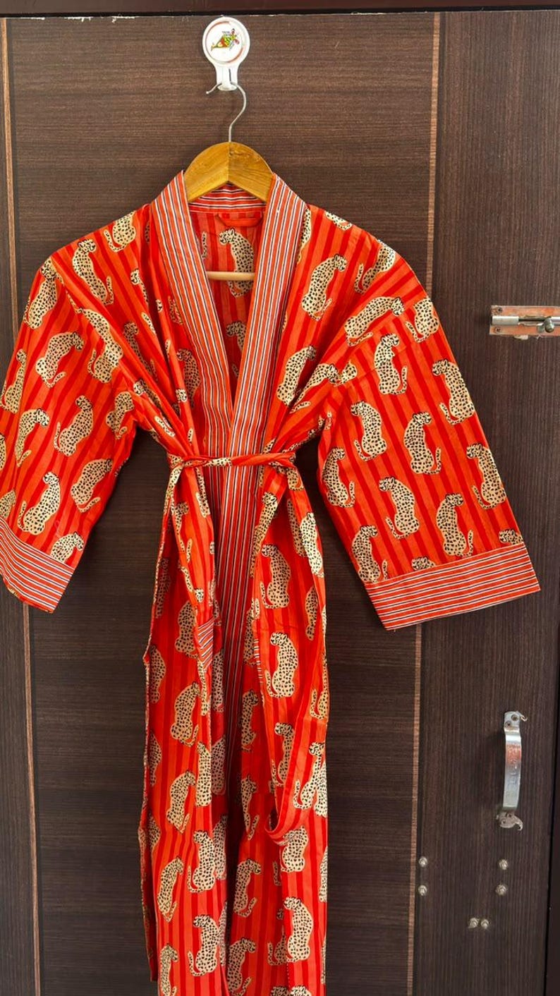 Orange Tiger Print Cotton Kimono Robe: Handmade Boho Loungewear - Etsy
