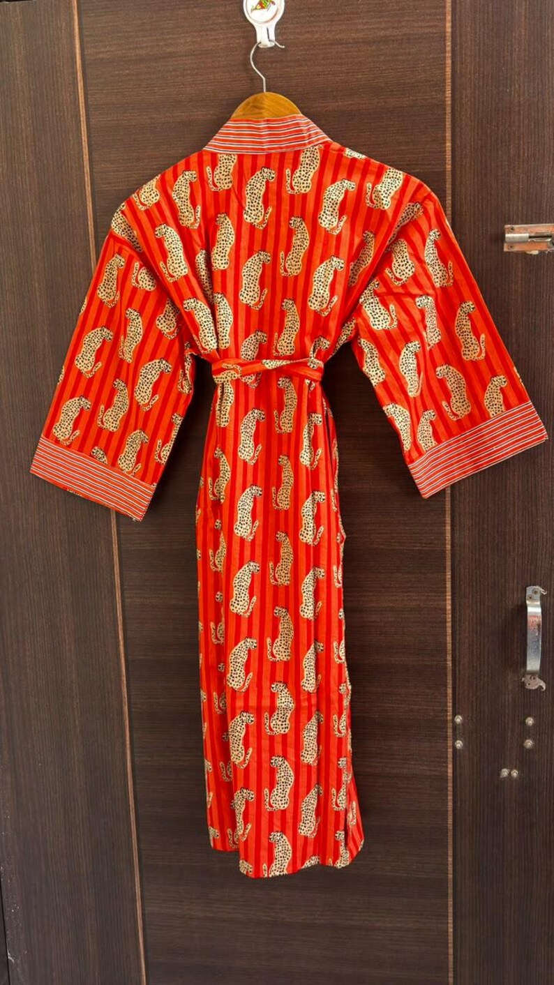 Orange Tiger Print Cotton Kimono Robe: Handmade Boho Loungewear - Etsy