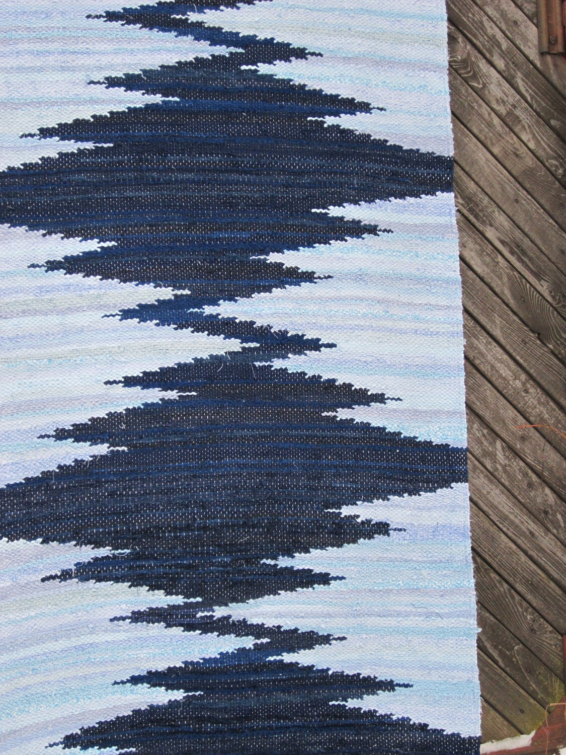 Hand woven rag rug 3.5 x 7.81' Dark blue light blue Etsy